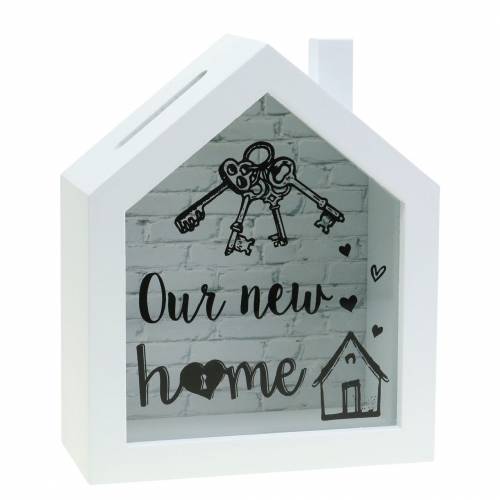 Floristik24 Tirelire "Our New Home" bois verre blanc 15x7cm H18cm