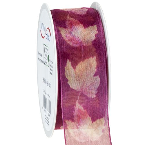 Ruban cadeau feuilles d&#39;érable ruban violet automne 40mm 15m