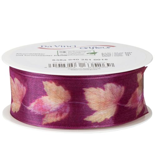 Article Ruban cadeau feuilles d'érable ruban violet automne 40mm 15m