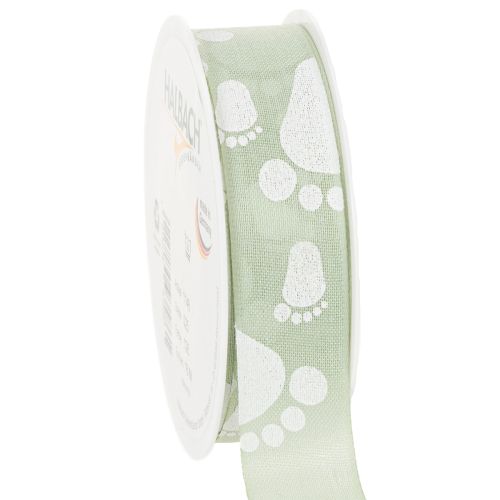 Ruban cadeau, décoration pieds de bébé, baptême, vert, 25 mm, 16 m