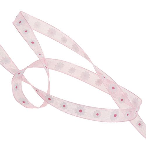 Article Ruban cadeau rose avec fleur 10mm 20m