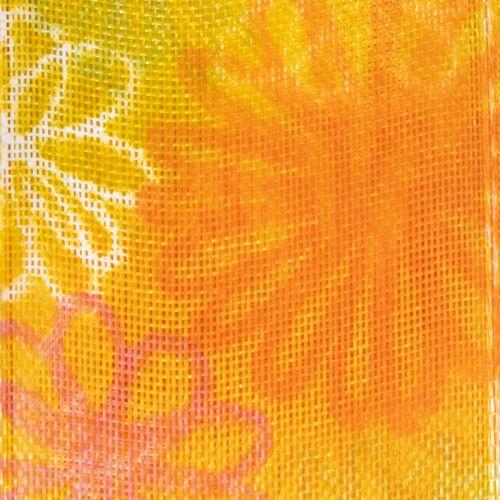 Article Ruban cadeau, ruban d'organza à motif floral, jaune/orange, 25 mm x 18 m