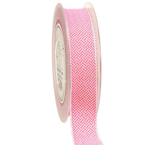 Floristik24 Ruban cadeau ruban motif chevrons blanc rose 25mm 15m