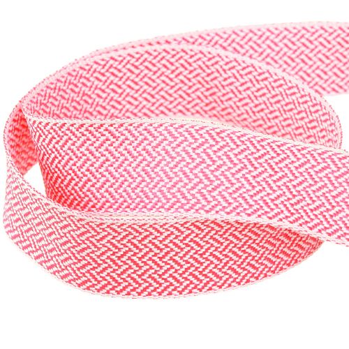 Article Ruban cadeau ruban motif chevrons blanc rose 25mm 15m