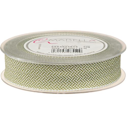 Article Ruban cadeau motif chevrons ruban décoratif blanc vert 25mm 15m