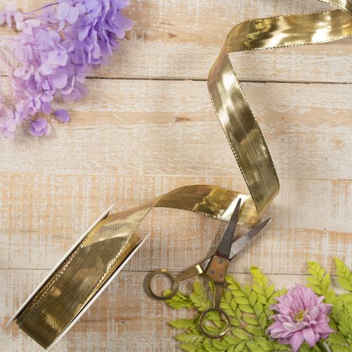 Article Ruban cadeau doré à bordure métallique, 25 mm de large, 25 m de long