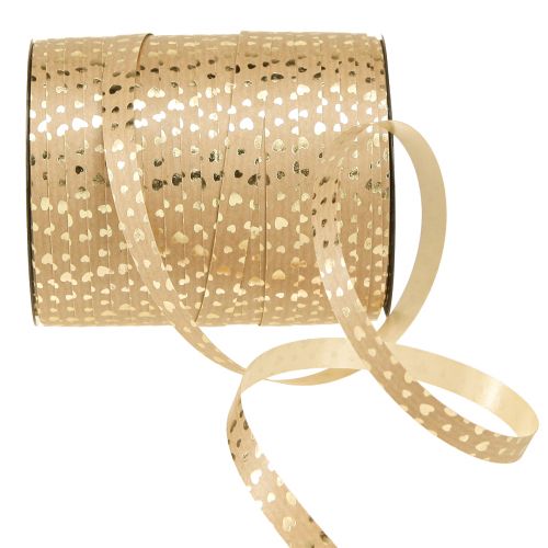 Floristik24 Ruban cadeau ruban à friser avec coeurs marron doré 10mm 100m