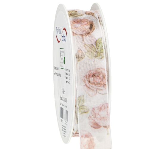 Ruban cadeau roses ruban organza avec fleurs 25mm 20m