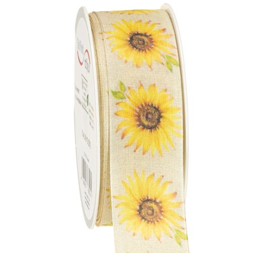 Ruban cadeau tournesols ruban jaune 40mm 15m
