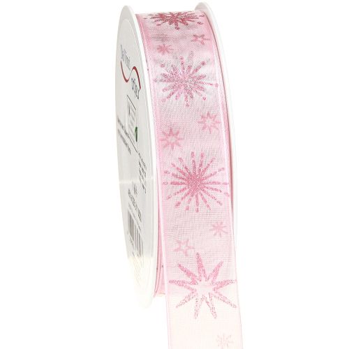 Floristik24 Ruban cadeau étoiles Ruban de Noël rose 25 mm 20 m