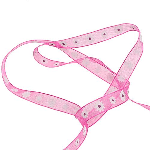 Article Ruban cadeau fuchsia avec fleur 10 mm 20 m