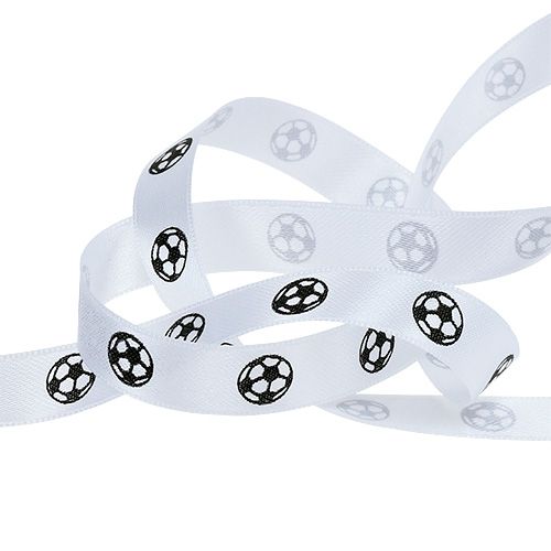 Floristik24 Ruban cadeau blanc avec ballon de football 15 mm 25 m