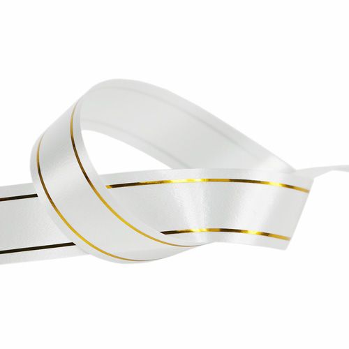 Article Ruban cadeau 2 bandes dorées sur blanc 19mm 100m