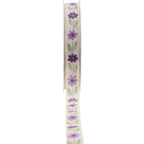 Ruban cadeau fleurs ruban coton violet blanc 15mm 20m