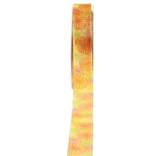 Ruban cadeau fleurs ruban organza jaune orange 25mm 18m