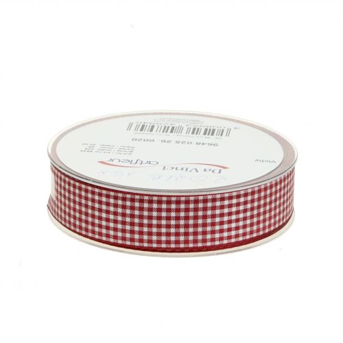 Article Ruban cadeau Carreaux Bordeaux 25mm 20m