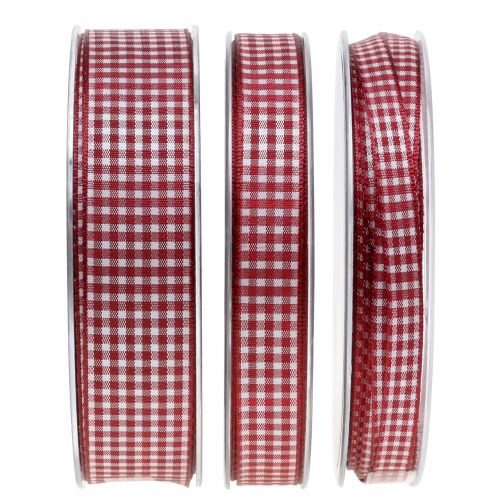 Ruban cadeau carreaux Bordeaux 8mm-25mm 20m