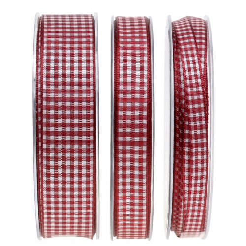 Floristik24 Ruban cadeau carreaux Bordeaux 8mm-25mm 20m