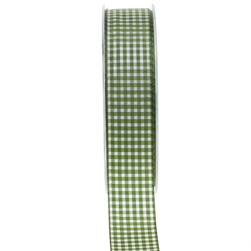 Ruban cadeau carreaux vert 25mm 20m