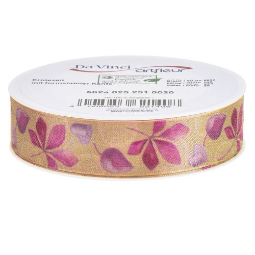 Article Ruban cadeau feuilles d&#39;automne violet ruban déco automne 25mm 20m