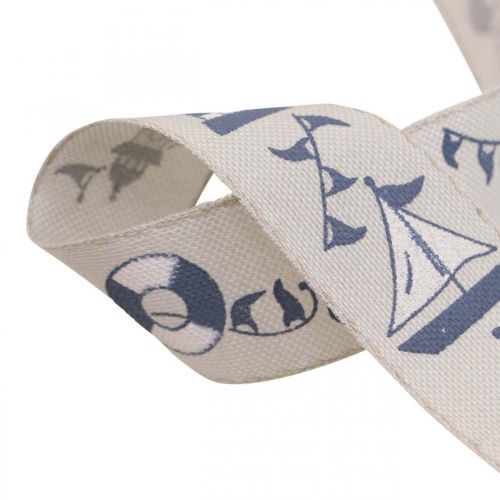Floristik24 Ruban cadeau décoration maritime ruban tissé bleu, gris 25mm 18m