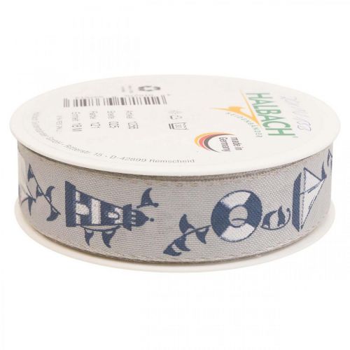 Floristik24 Ruban cadeau décoration maritime ruban tissé bleu, gris 25mm 18m