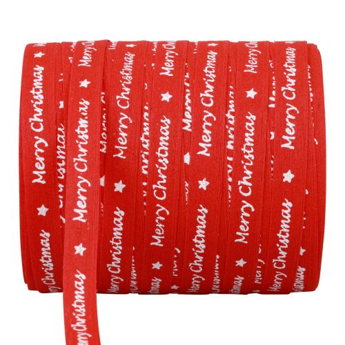 Ruban cadeau rouge « Joyeux Noël » coton 10mm 100m