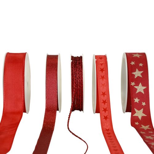 Floristik24 Ruban cadeau rubans noeud rouge triés 2,5×300cm 5pcs