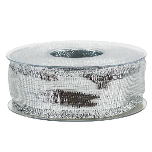 Article Ruban déco argent avec bordure métallique 40mm 25m