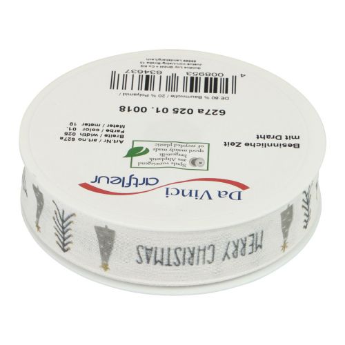 Article Ruban cadeau de Noël Joyeux Noël Gris 25mm 18m