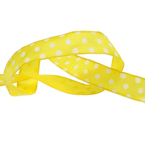 Article Ruban cadeau à pois jaune 15mm 20m