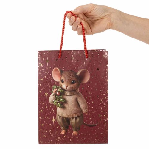 Sac cadeau à motif souris et étoiles pour Noël, 24 cm, lot de 2 | Floristik24.be