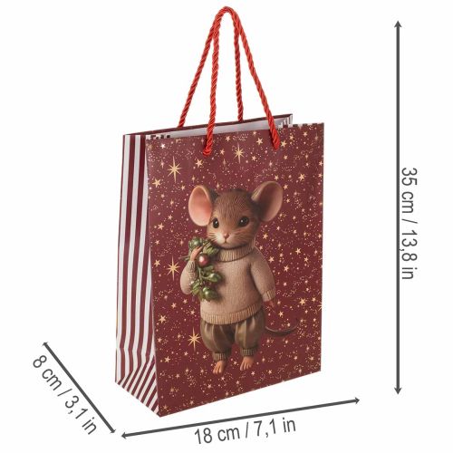 Sac cadeau à motif souris et étoiles pour Noël, 24 cm, lot de 2 | Floristik24.be