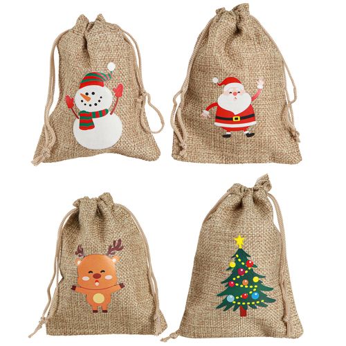 Floristik24 Sac cadeau Sachet pour Noël Aspect jute 10×13cm 8pcs