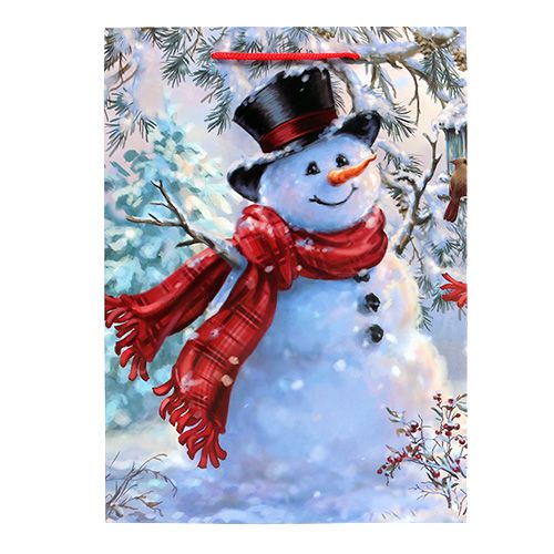 Floristik24 Sac cadeau grand bonhomme de neige 25cm x 34,5cm 1p