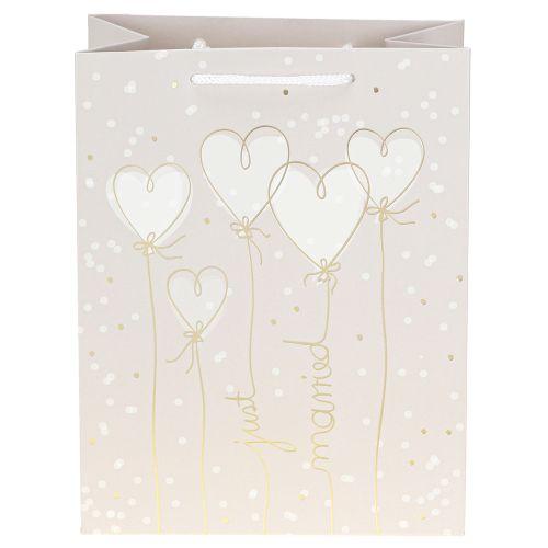 Article Sac cadeau « Just Married » avec poignées beige 18×10×23cm 2pcs