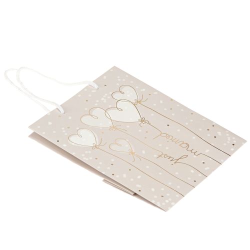 Article Sac cadeau « Just Married » avec poignées beige 18×10×23cm 2pcs