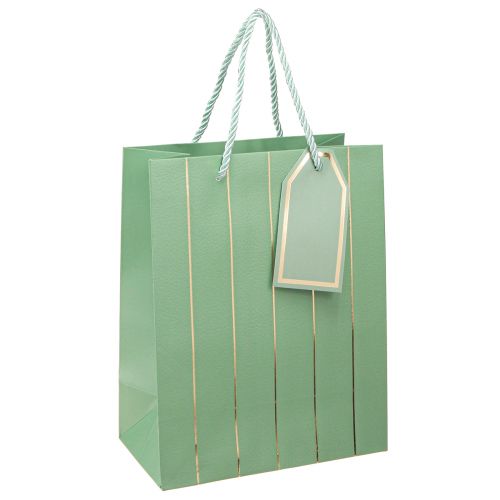 Sac cadeau vert clair rayures dorées 18×10×23cm 1 pce