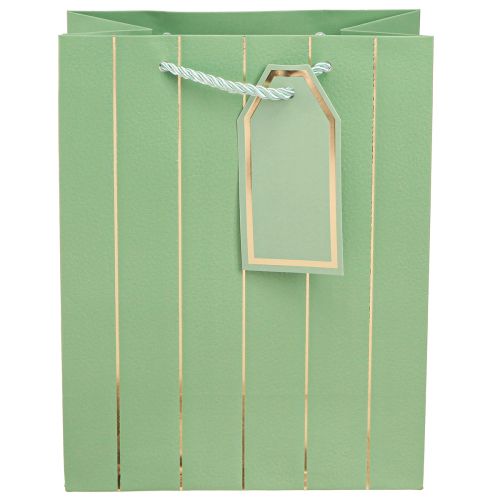 Article Sac cadeau vert clair rayures dorées 18×10×23cm 1 pce