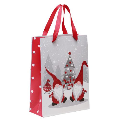 Floristik24 Sac cadeau avec poignées gnome rouge gris blanc 24×18×8cm 4pcs