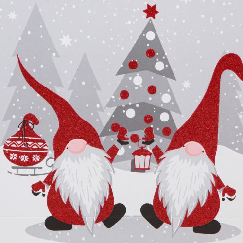 Article Sac cadeau avec poignées gnome rouge gris blanc 24×18×8cm 4pcs
