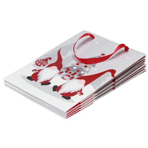 Article Sac cadeau avec poignées gnome rouge gris blanc 24×18×8cm 4pcs