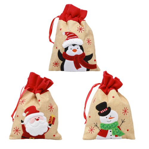 Floristik24 Sacs cadeaux Noël Père Noël aspect jute 20×23cm 3pcs