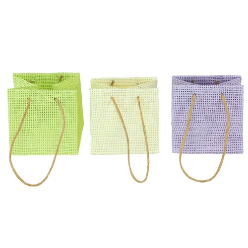 Sacs cadeaux tissés avec poignées vert, jaune, violet 10,5cm 12 pcs