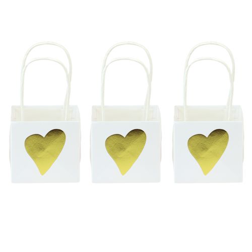 Sacs cadeaux avec poignées papier doré blanc 8,5×8,5×8cm 12 pcs