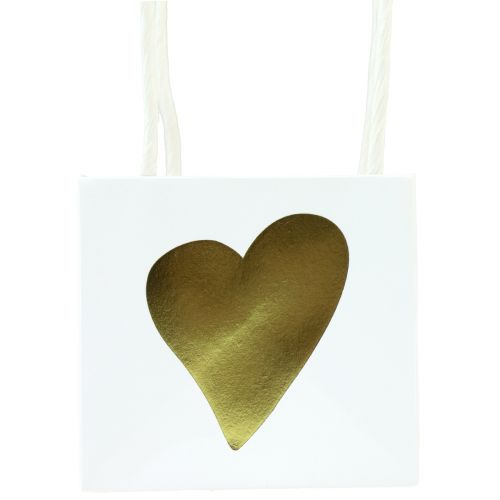 Article Sacs cadeaux avec coeurs et poignées or blanc 10,5cm 12 pcs