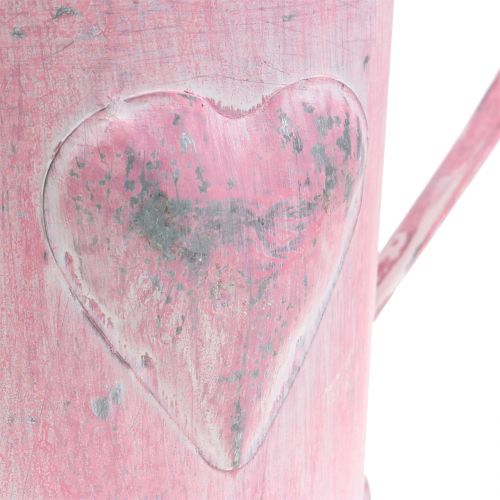 Article Jardinière arrosoir avec coeur rose, blanc lavé Ø12.5cm H13cm