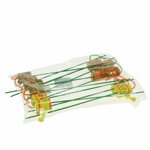 Article Bouchon fleur arrosoir bois vert, jaune, orange assorti 7,5cm x 5,9cm H30,5cm 12 pcs