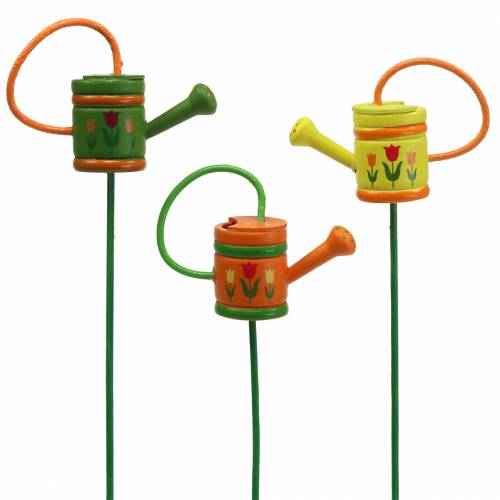 Article Bouchon fleur arrosoir bois vert, jaune, orange assorti 7,5cm x 5,9cm H30,5cm 12 pcs