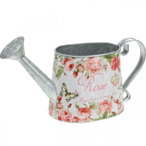 Pichet décoratif nostalgique, pichet en métal, jardinière avec roses H15.5cm L28.5cm